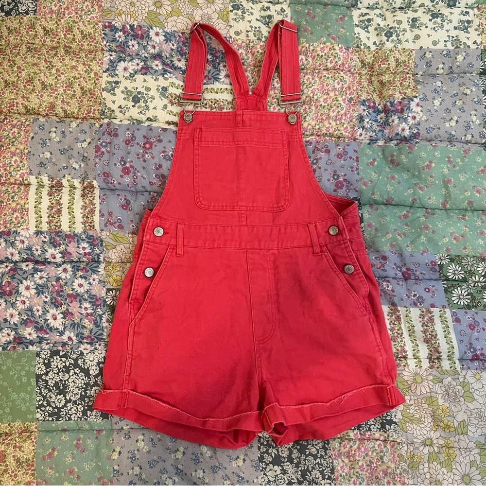 BDG Urban Outfitters red overalls shorteralls